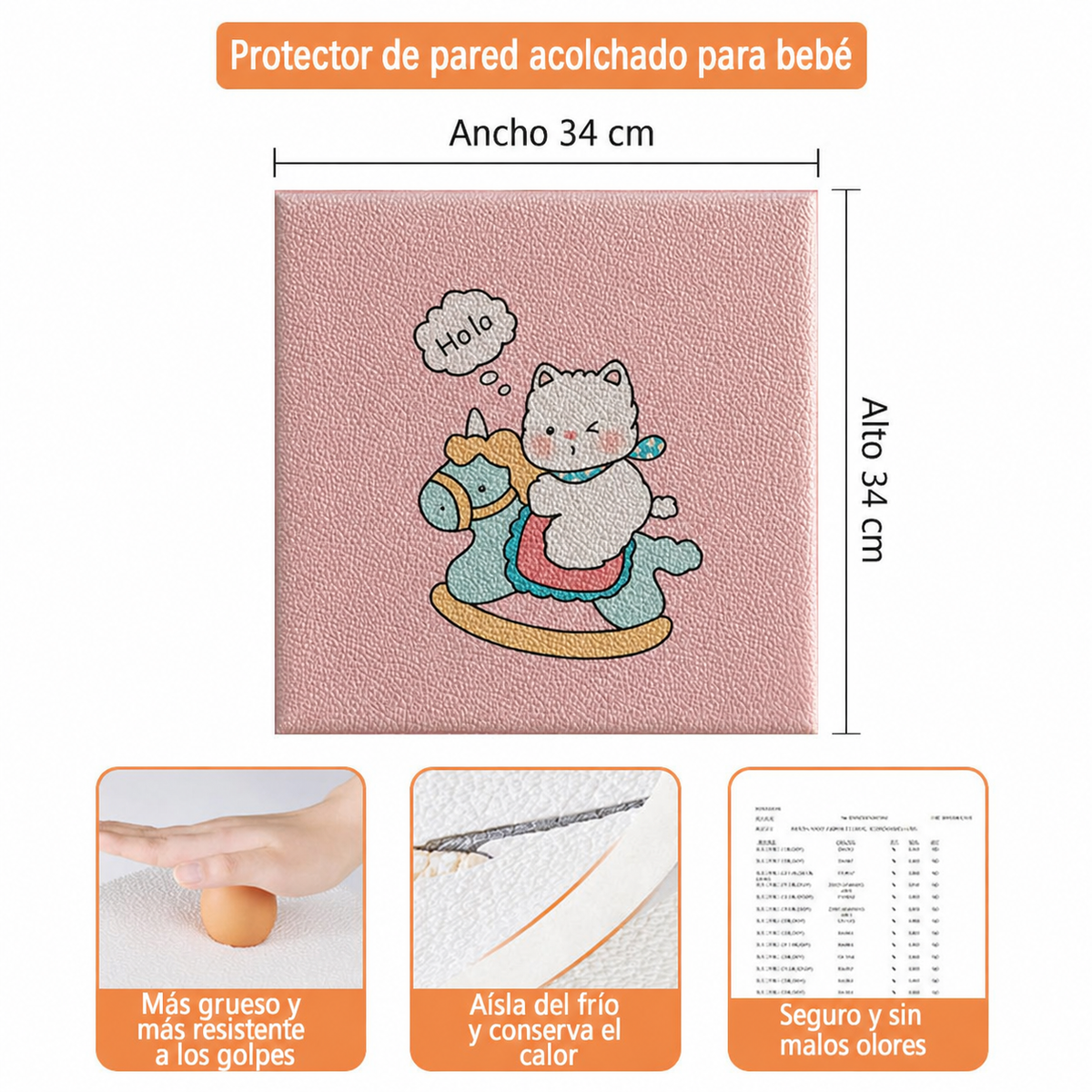 Protector de pared acolchado para bebé 34×34 cm
