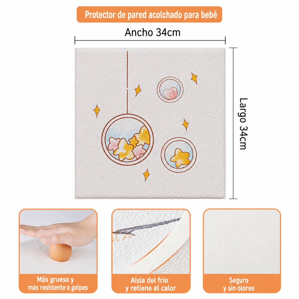 Protector de pared acolchado para bebé 34×34 cm