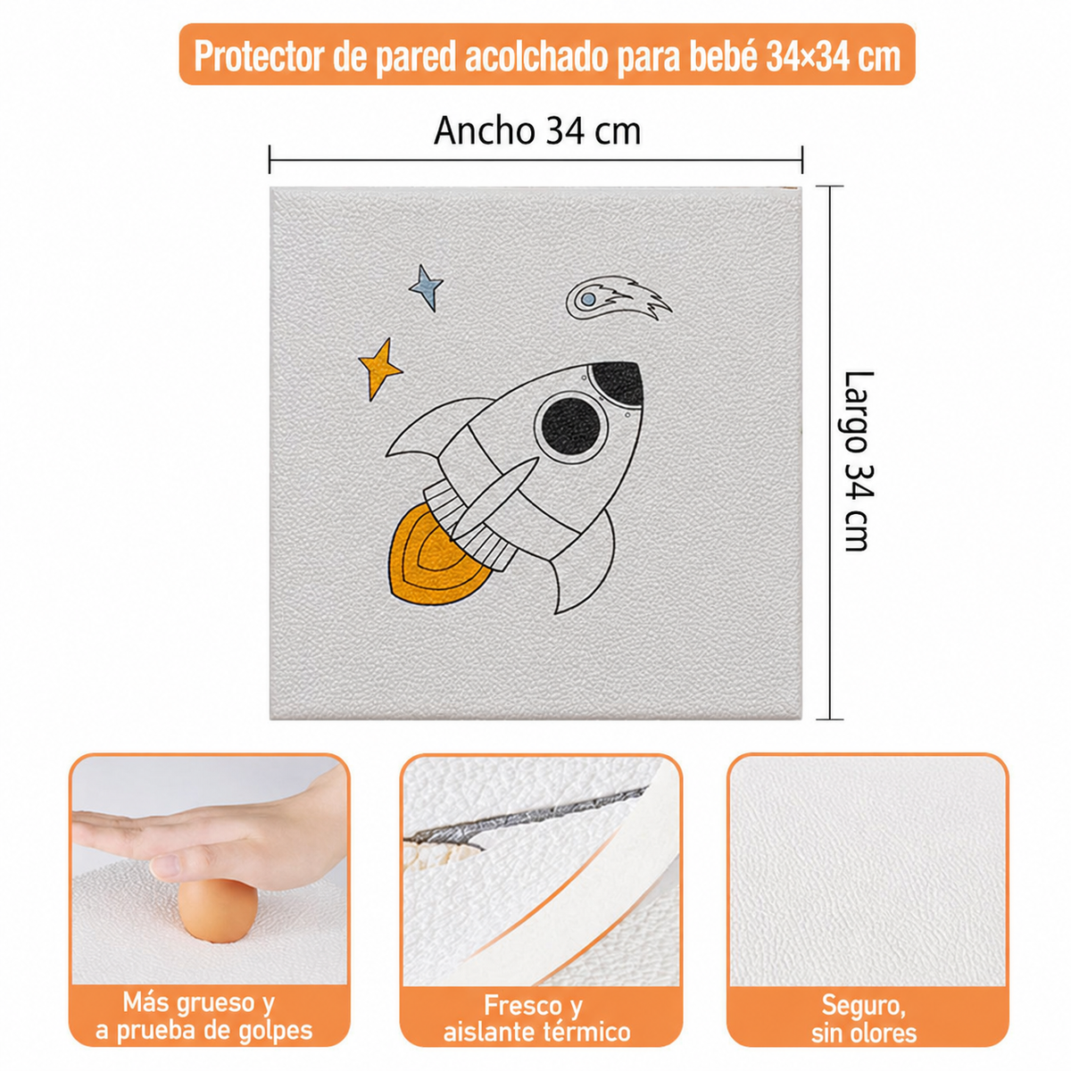 Protector de pared acolchado para bebé 34×34 cm