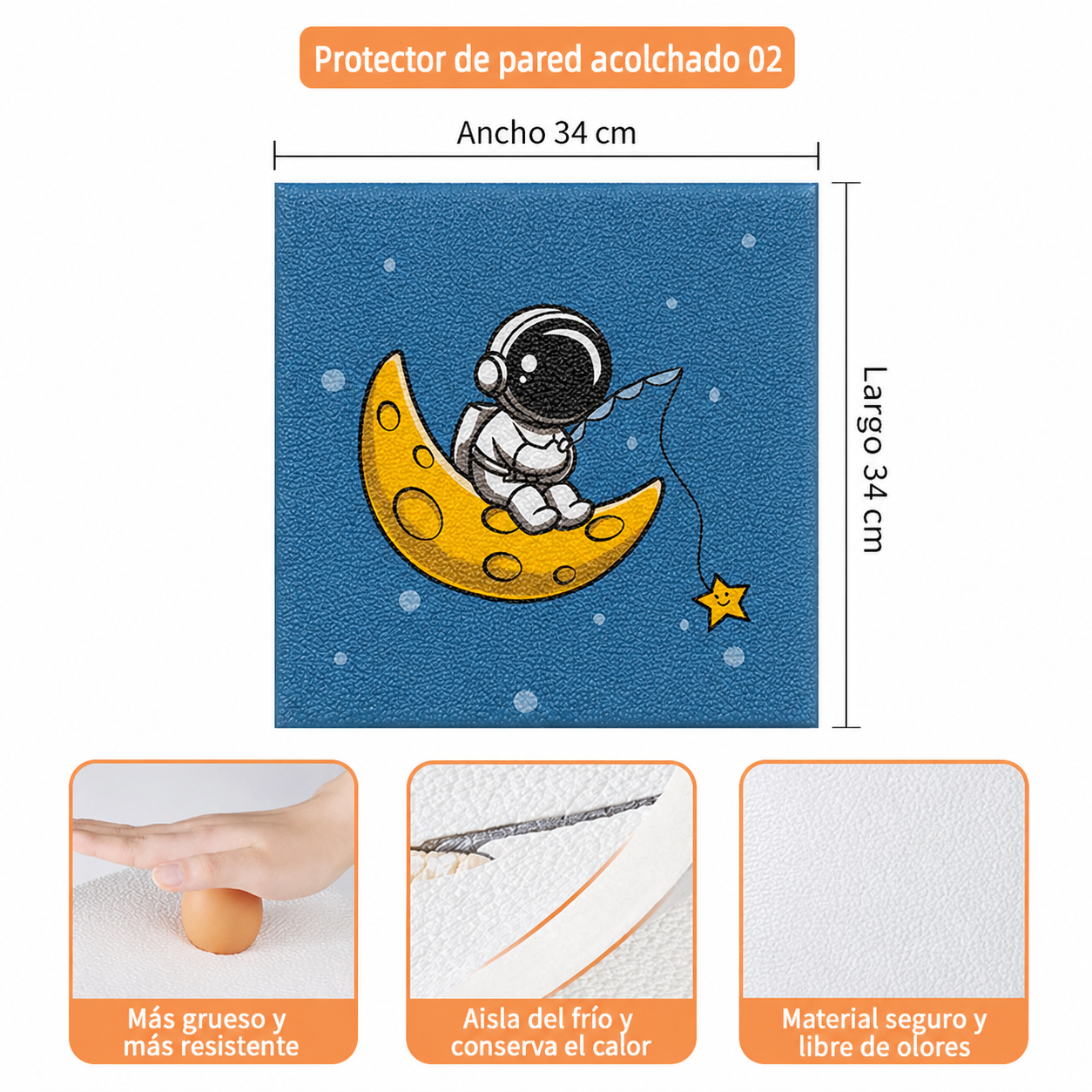Protector de pared acolchado para bebé 34×34 cm