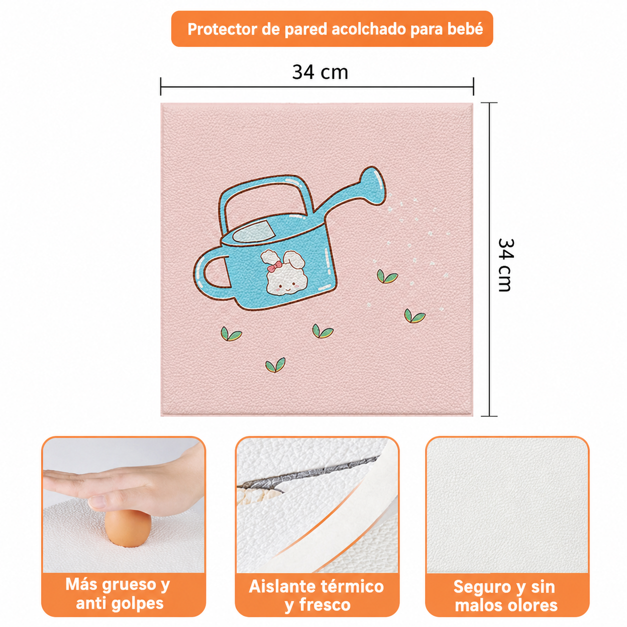 Protector de pared acolchado para bebé 34×34 cm
