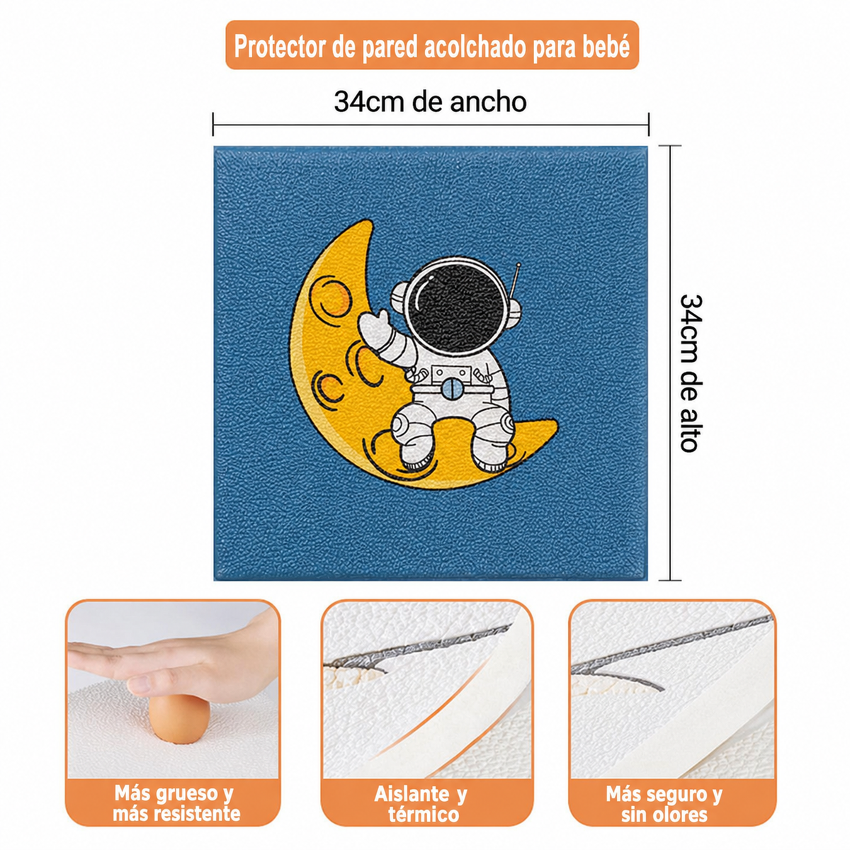 Protector de pared acolchado para bebé 34×34 cm