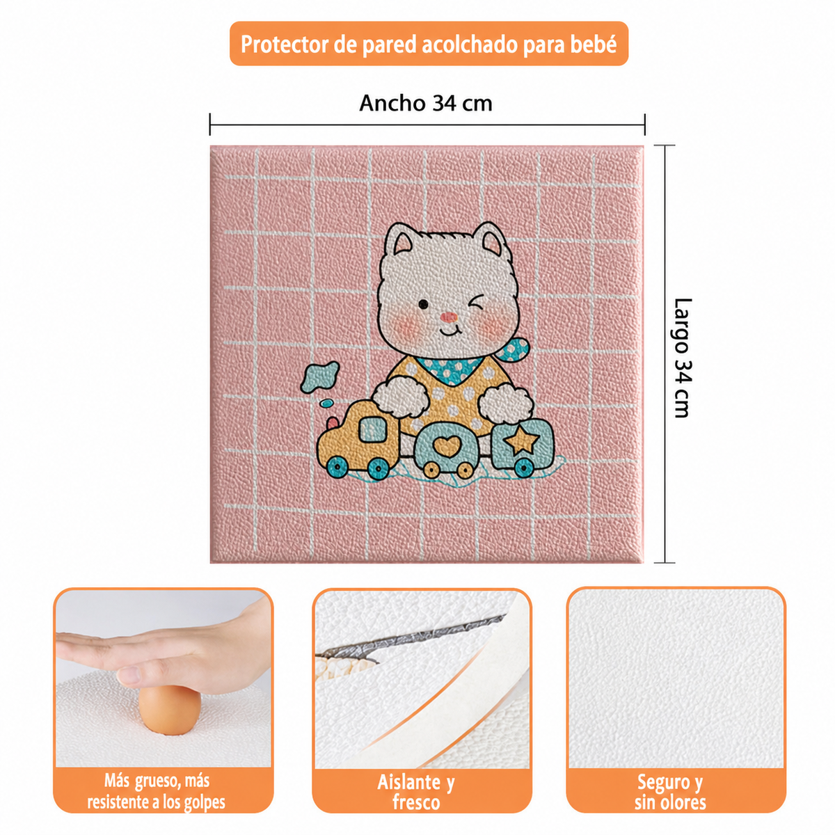 Protector de pared acolchado para bebé 34×34 cm