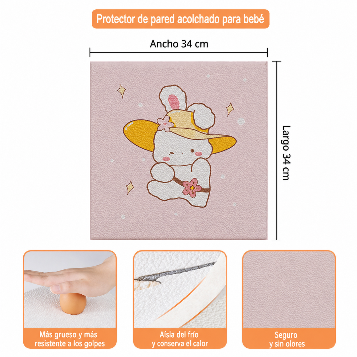Protector de pared acolchado para bebé 34×34 cm