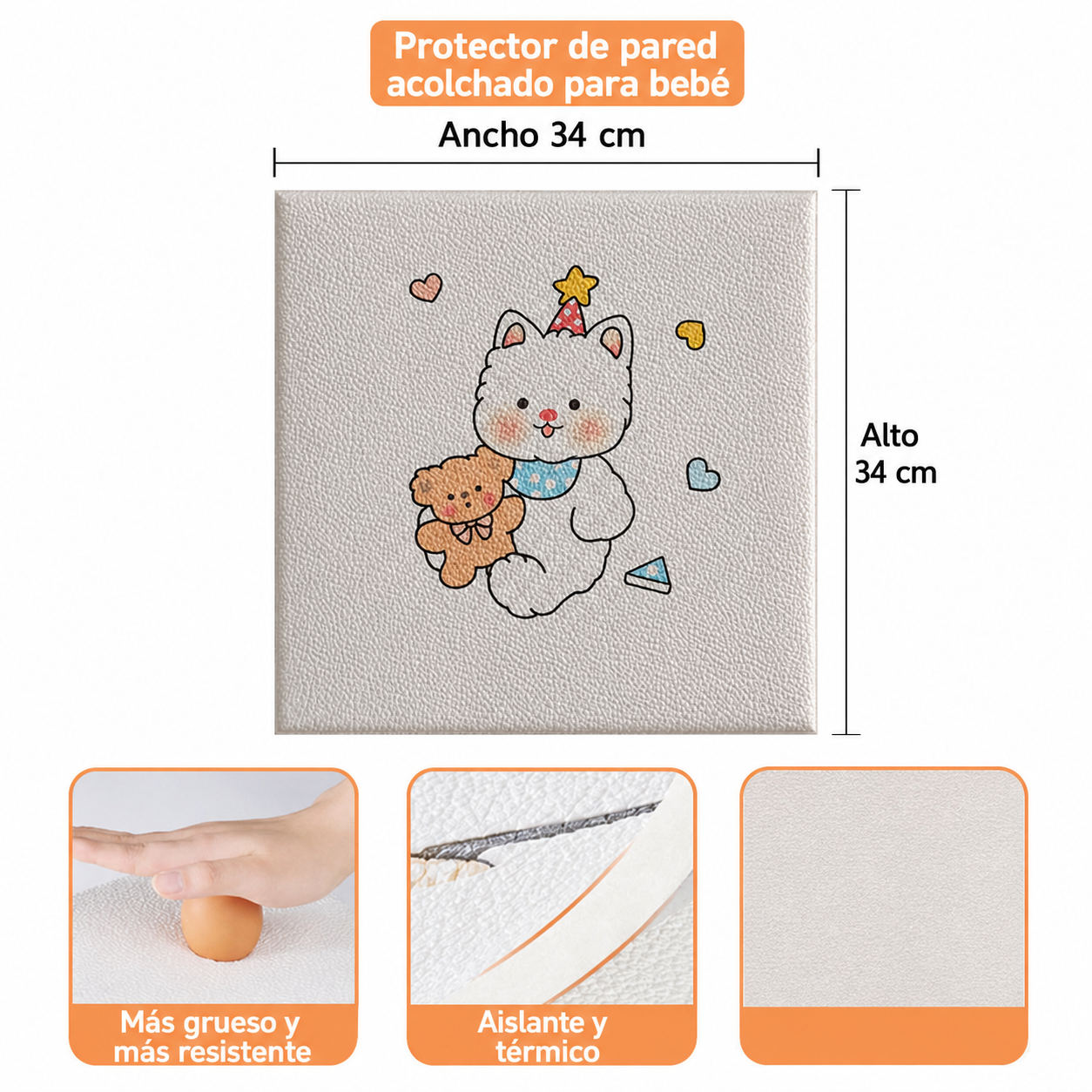 Protector de pared acolchado para bebé 34×34 cm