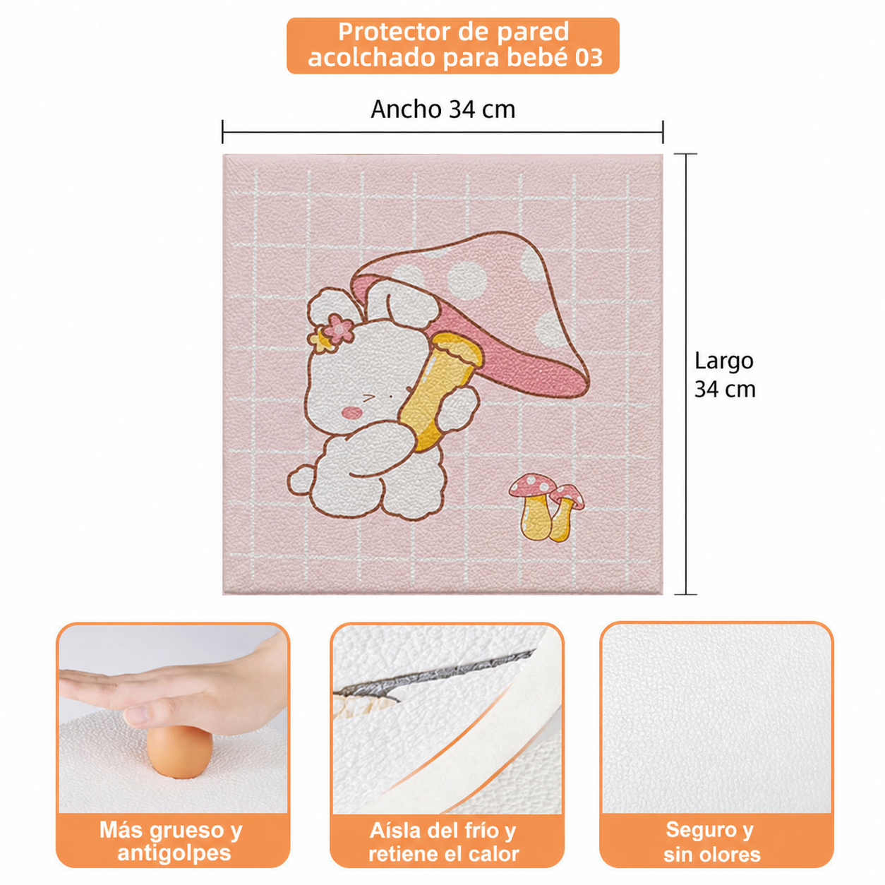 Protector de pared acolchado para bebé 34×34 cm