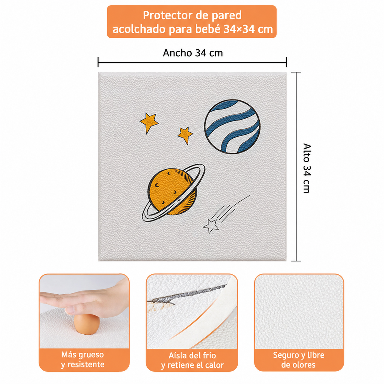 Protector de pared acolchado para bebé 34×34 cm