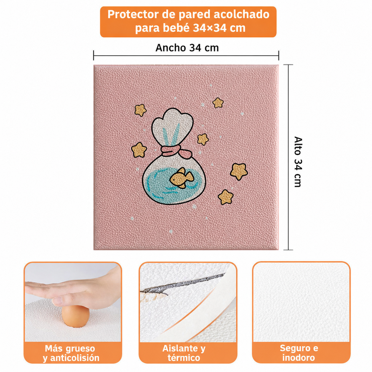 Protector de pared acolchado para bebé 34×34 cm