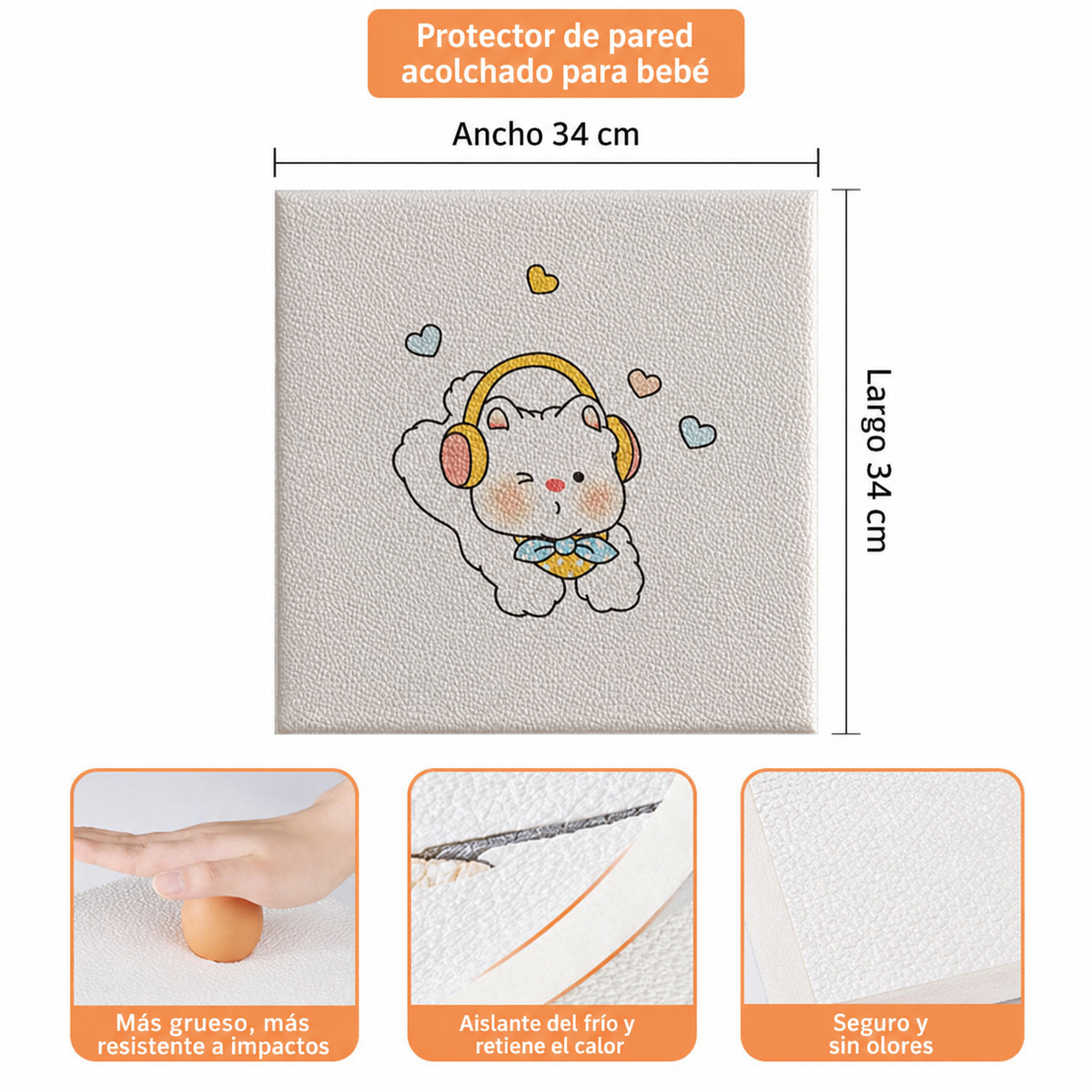 Protector de pared acolchado para bebé 34×34 cm