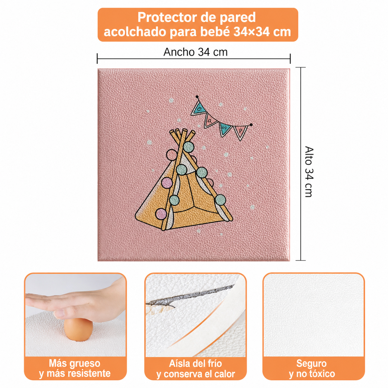 Protector de pared acolchado para bebé 34×34 cm