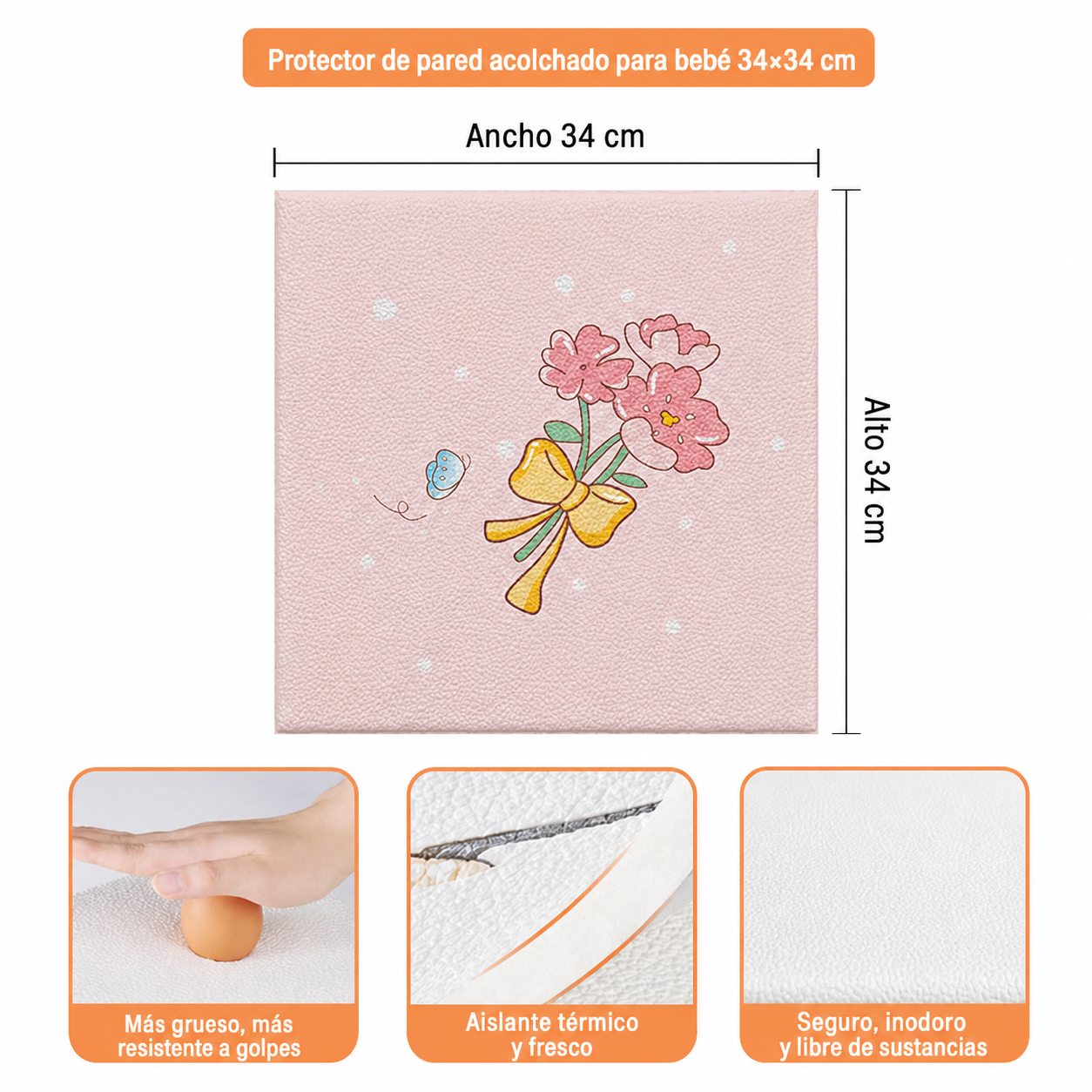 Protector de pared acolchado para bebé 34×34 cm