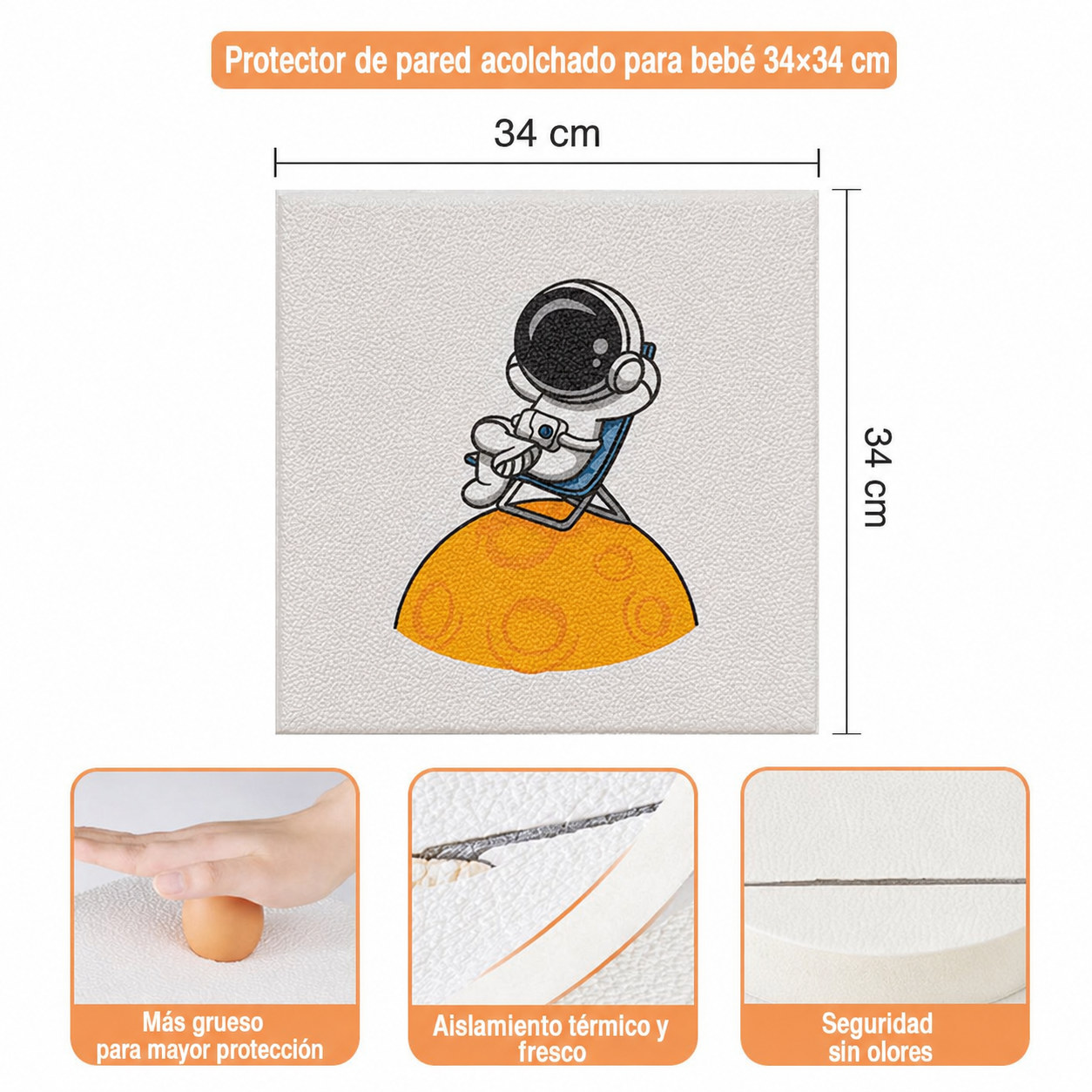 Protector de pared acolchado para bebé 34×34 cm