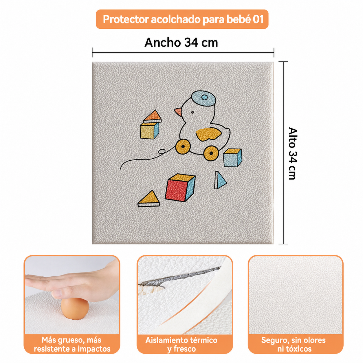 Protector de pared acolchado para bebé 34×34 cm