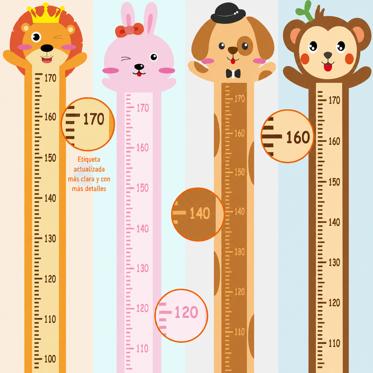 Calcomanía de pared animales medidor de altura infantil - 1