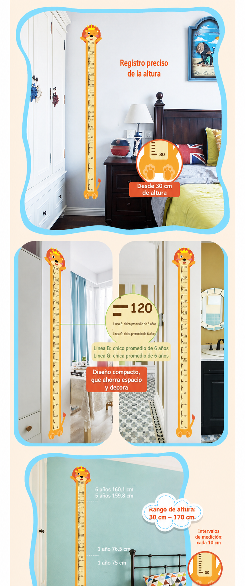Calcomanía de pared animales medidor de altura infantil - 11