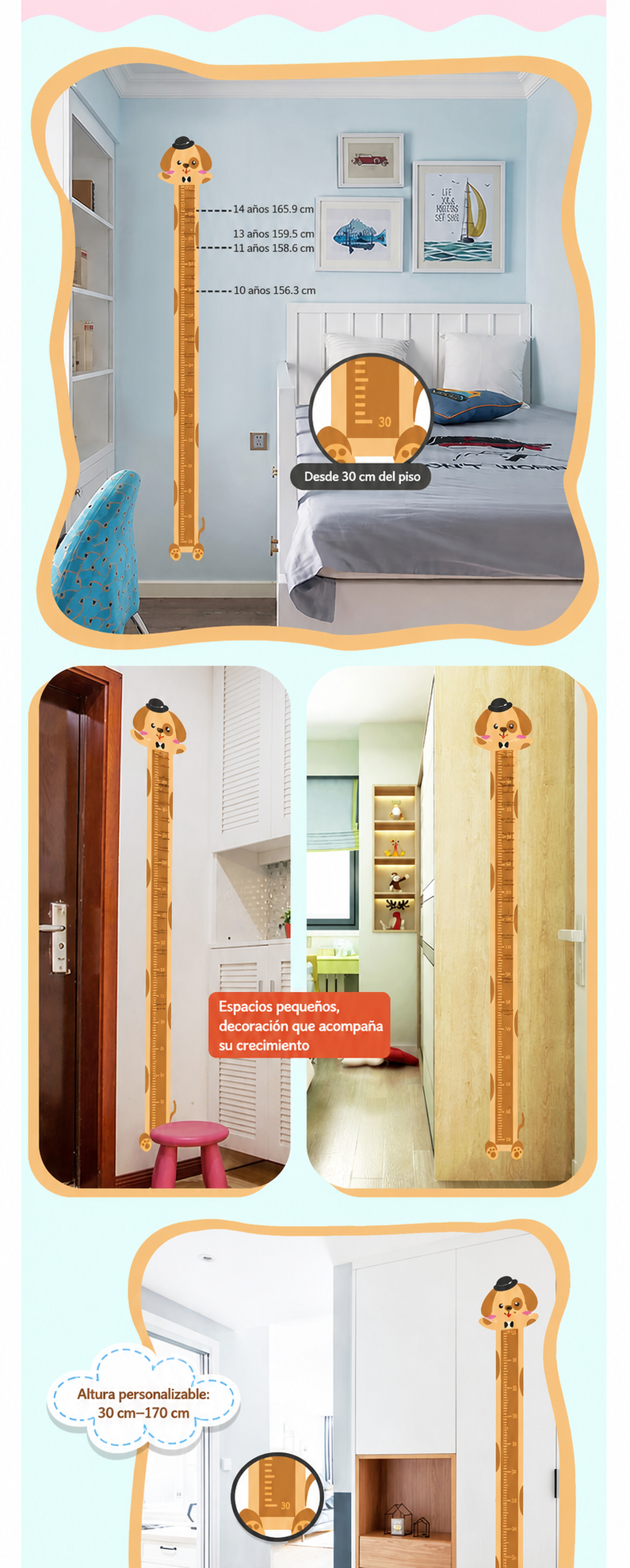 Calcomanía de pared animales medidor de altura infantil - 12