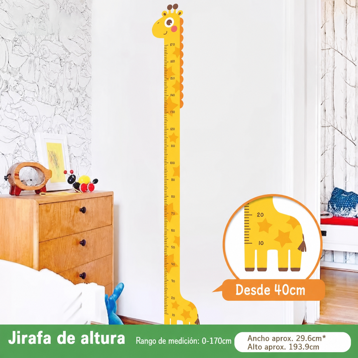 Regla de altura infantil sticker decorativo para pared
