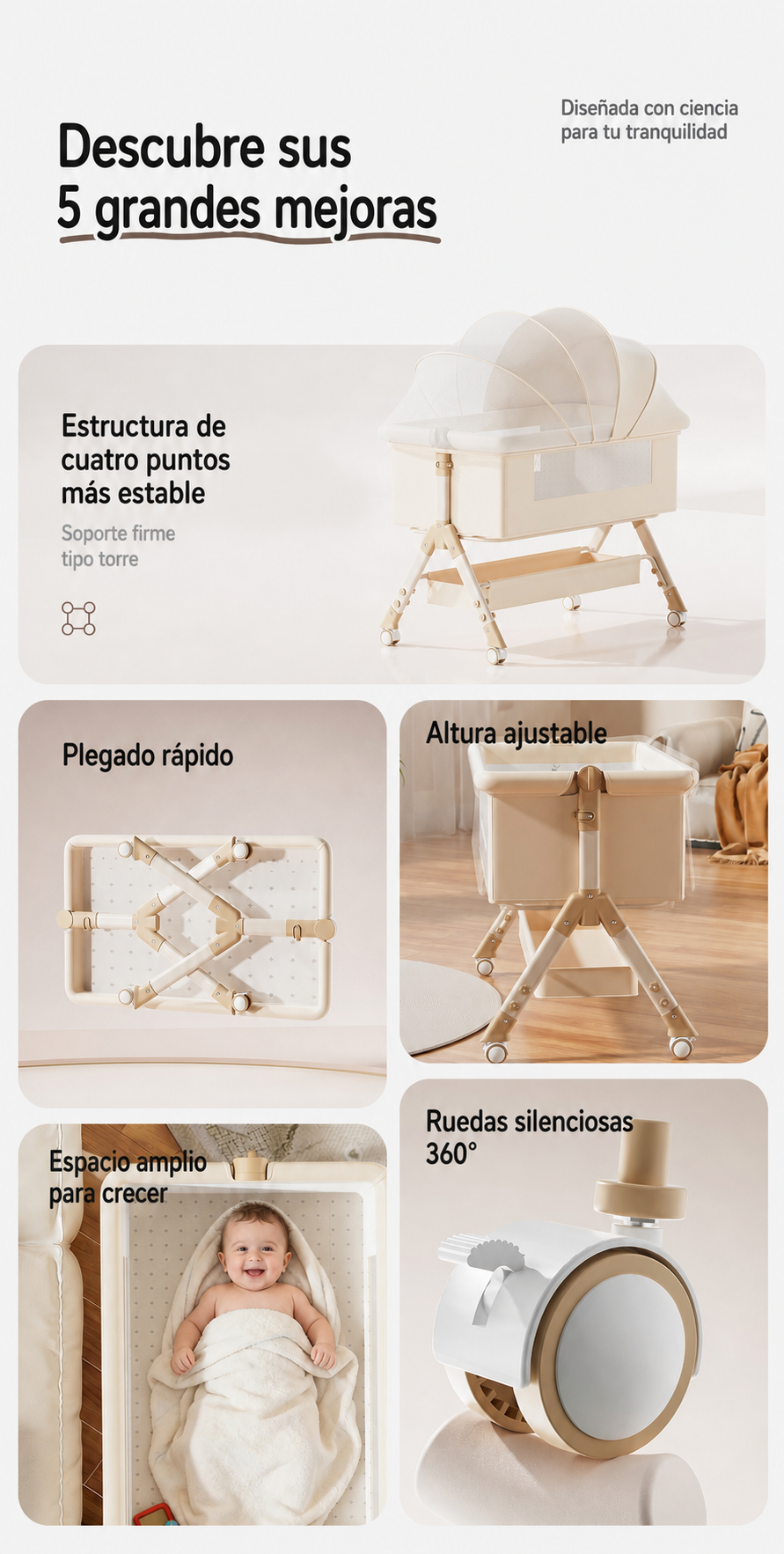 Cuna plegable multifuncional para bebé con mosquitero - 12