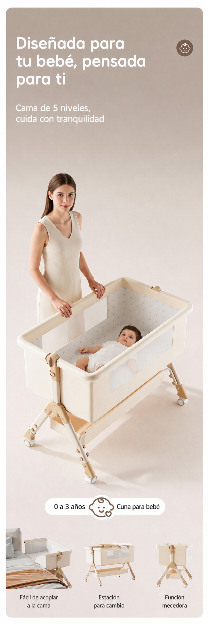 Cuna plegable multifuncional para bebé con mosquitero - 13