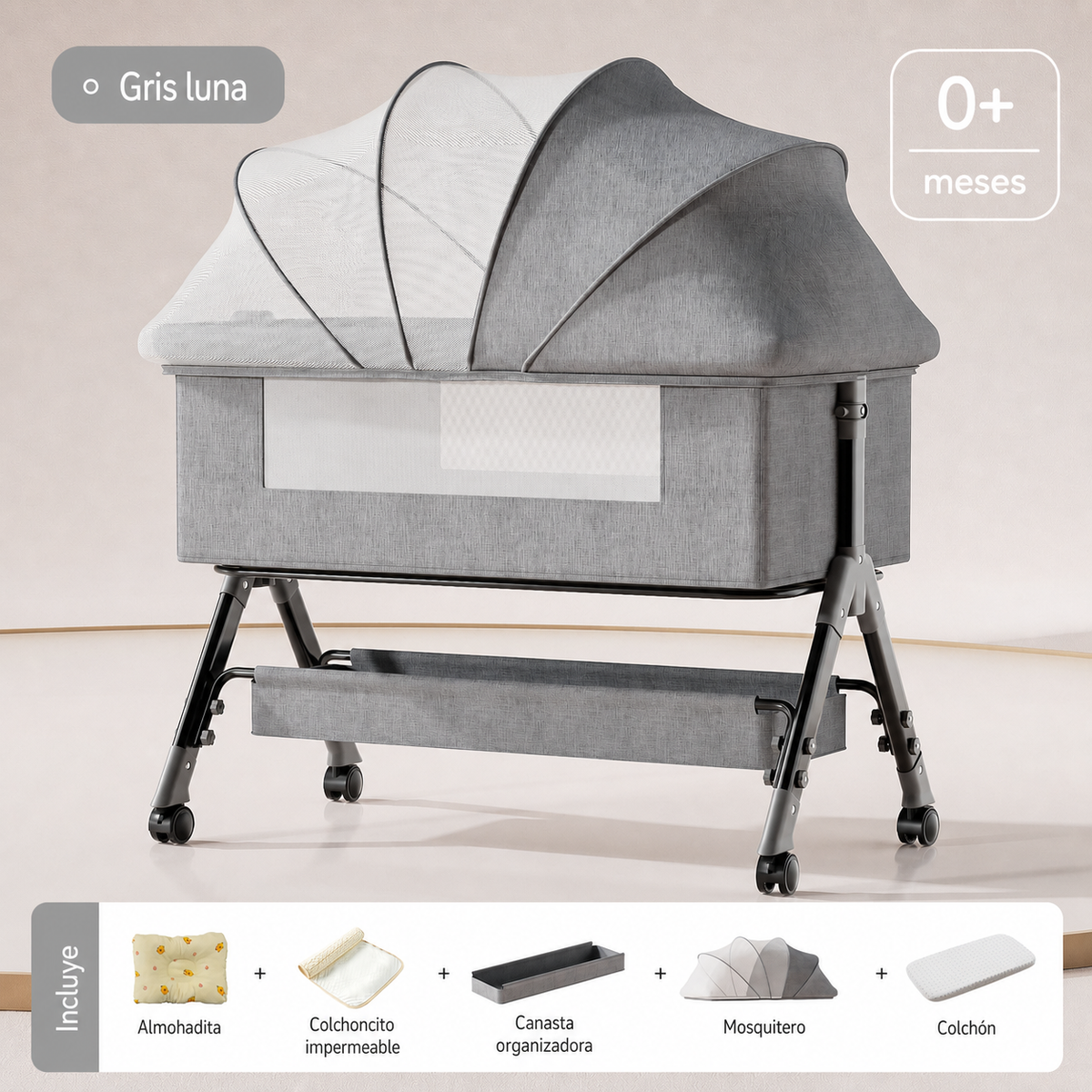 Cuna plegable multifuncional para bebé con mosquitero