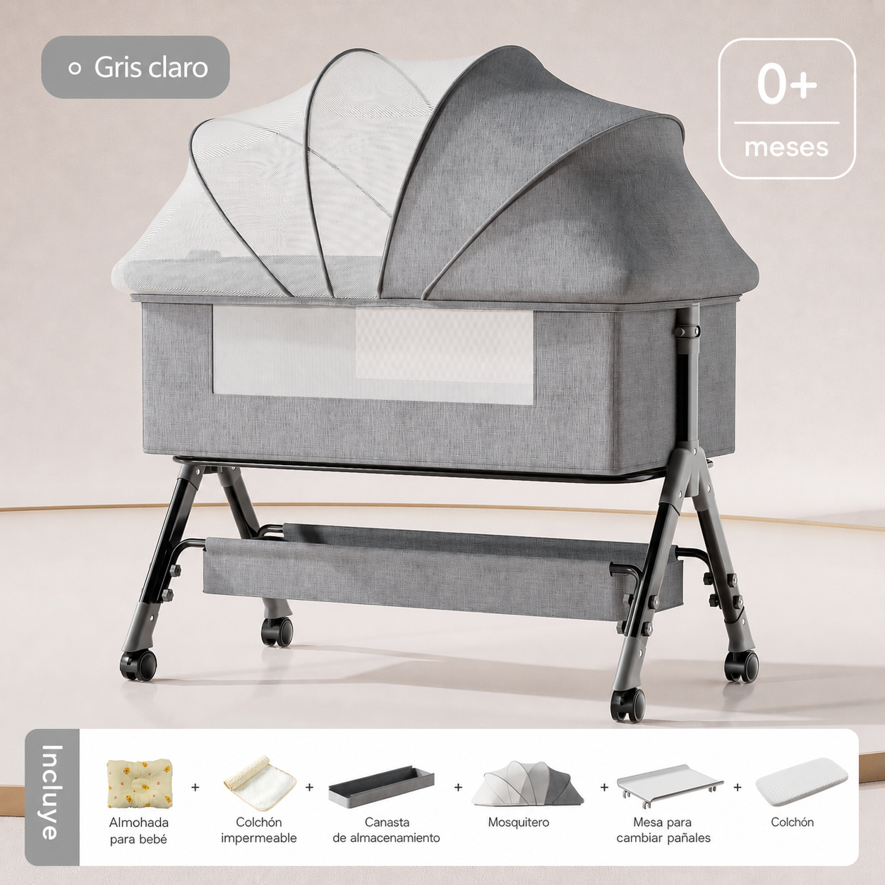 Cuna plegable multifuncional para bebé con mosquitero