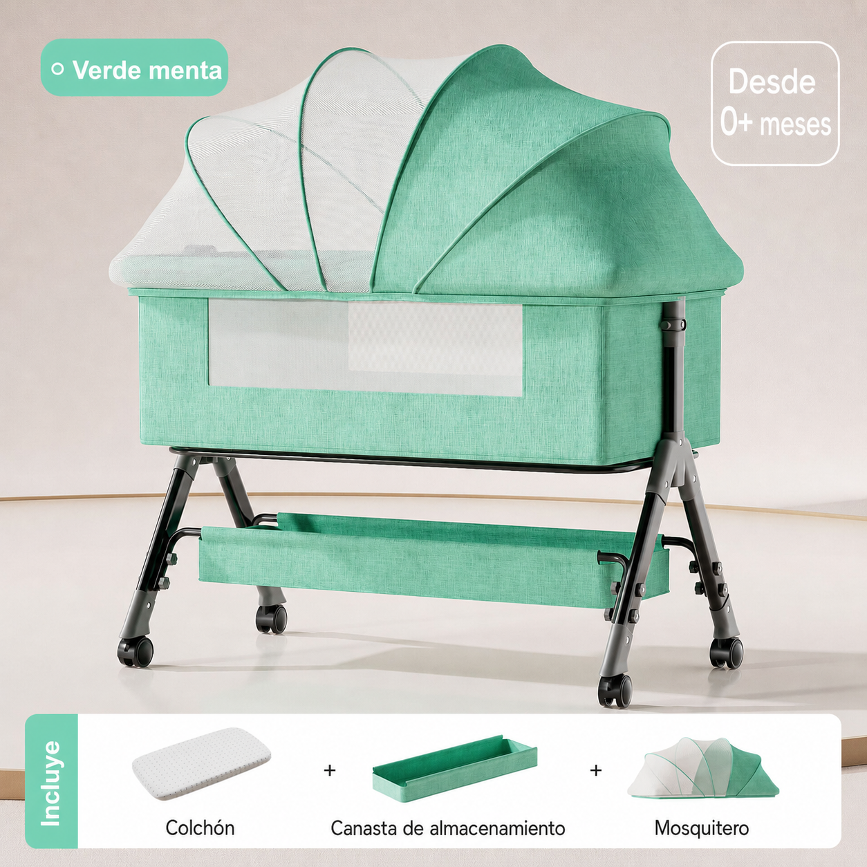 Cuna plegable multifuncional para bebé con mosquitero