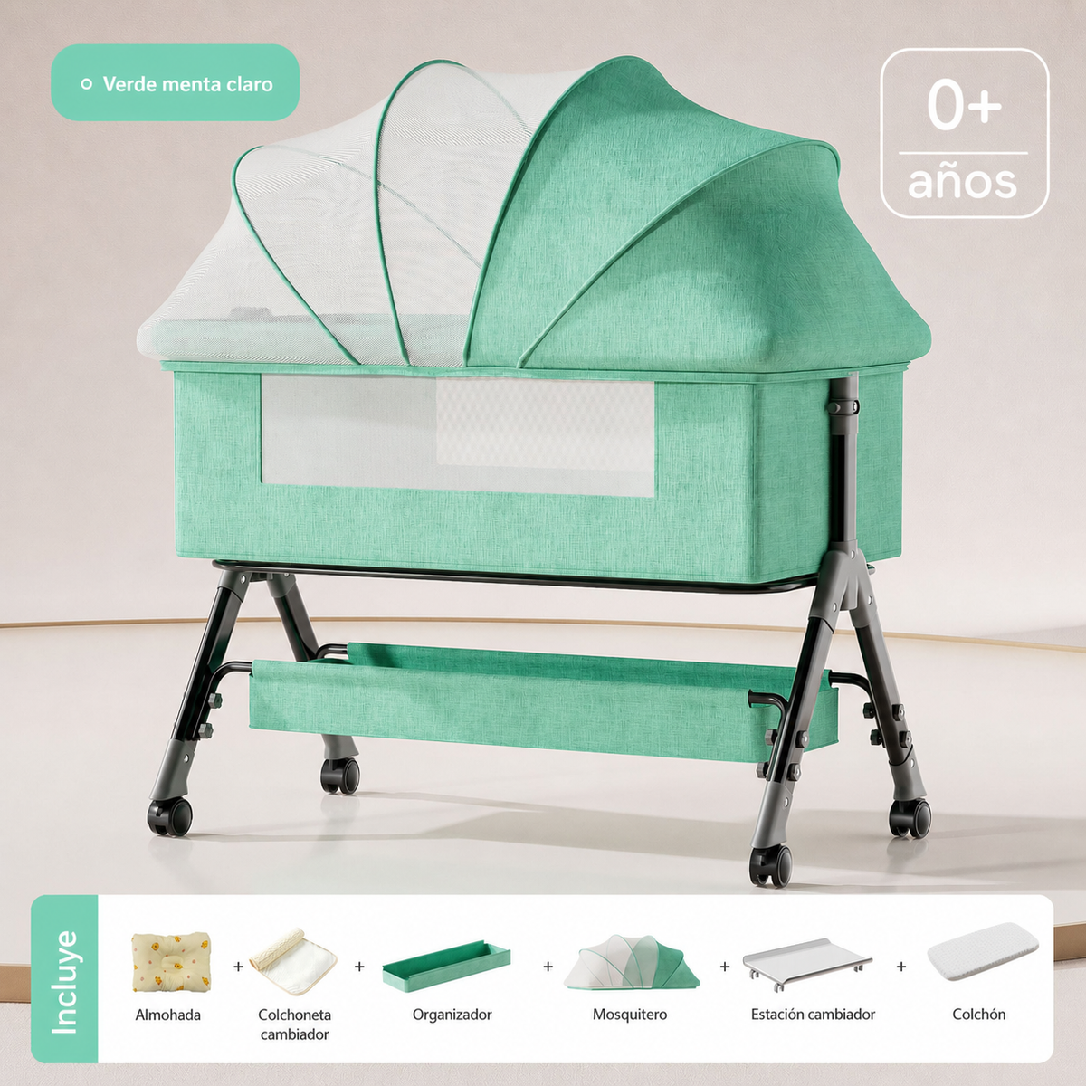 Cuna plegable multifuncional para bebé con mosquitero