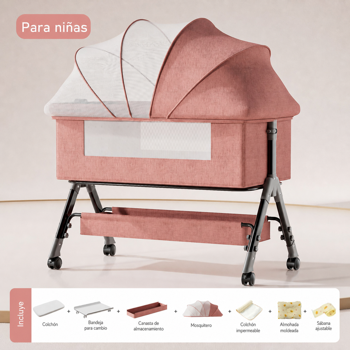 Cuna plegable multifuncional para bebé con mosquitero