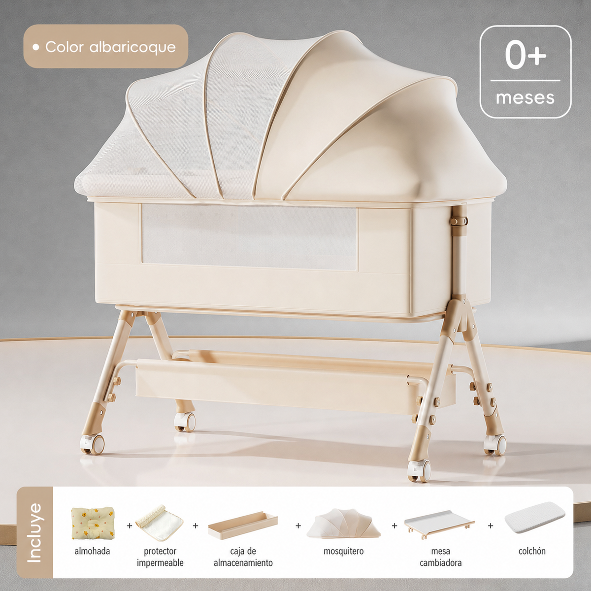 Cuna plegable multifuncional para bebé con mosquitero