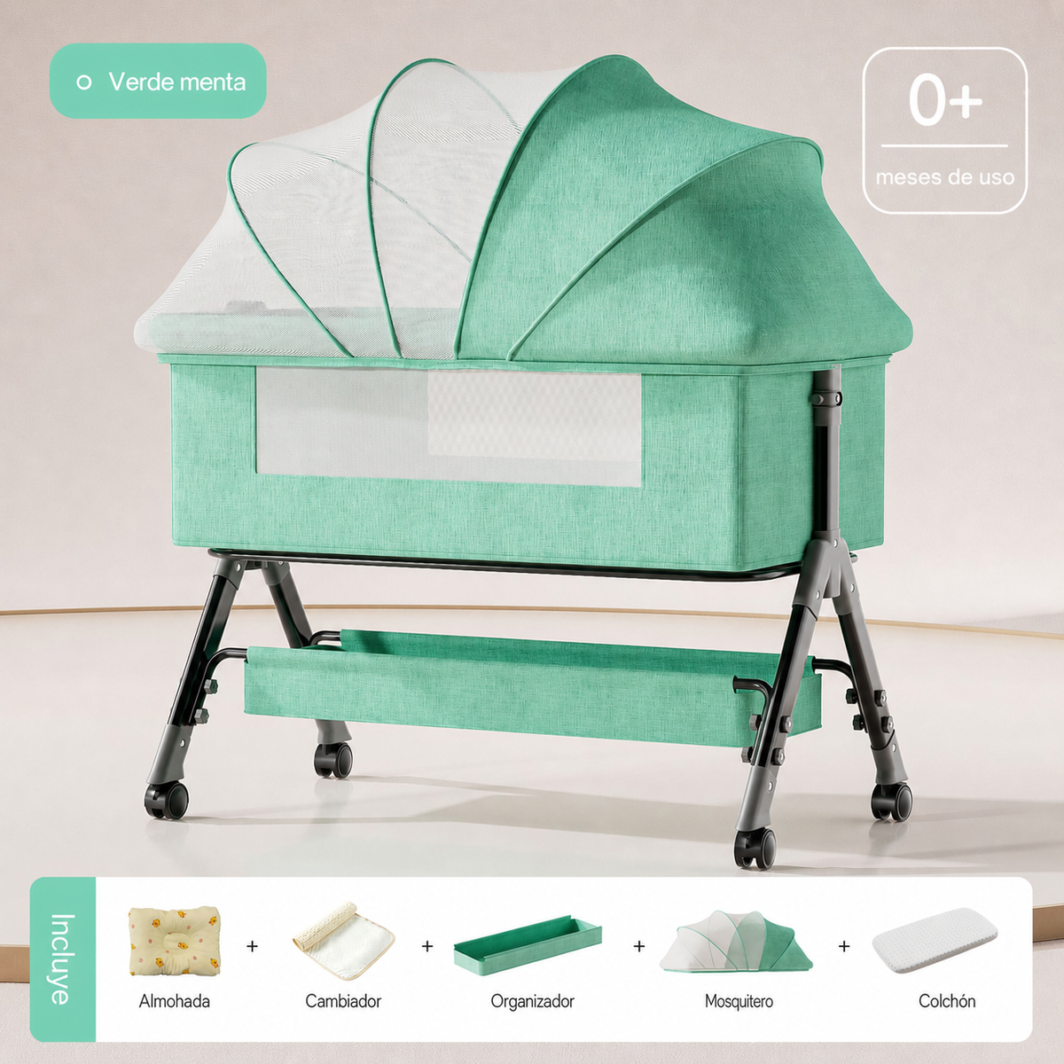 Cuna plegable multifuncional para bebé con mosquitero