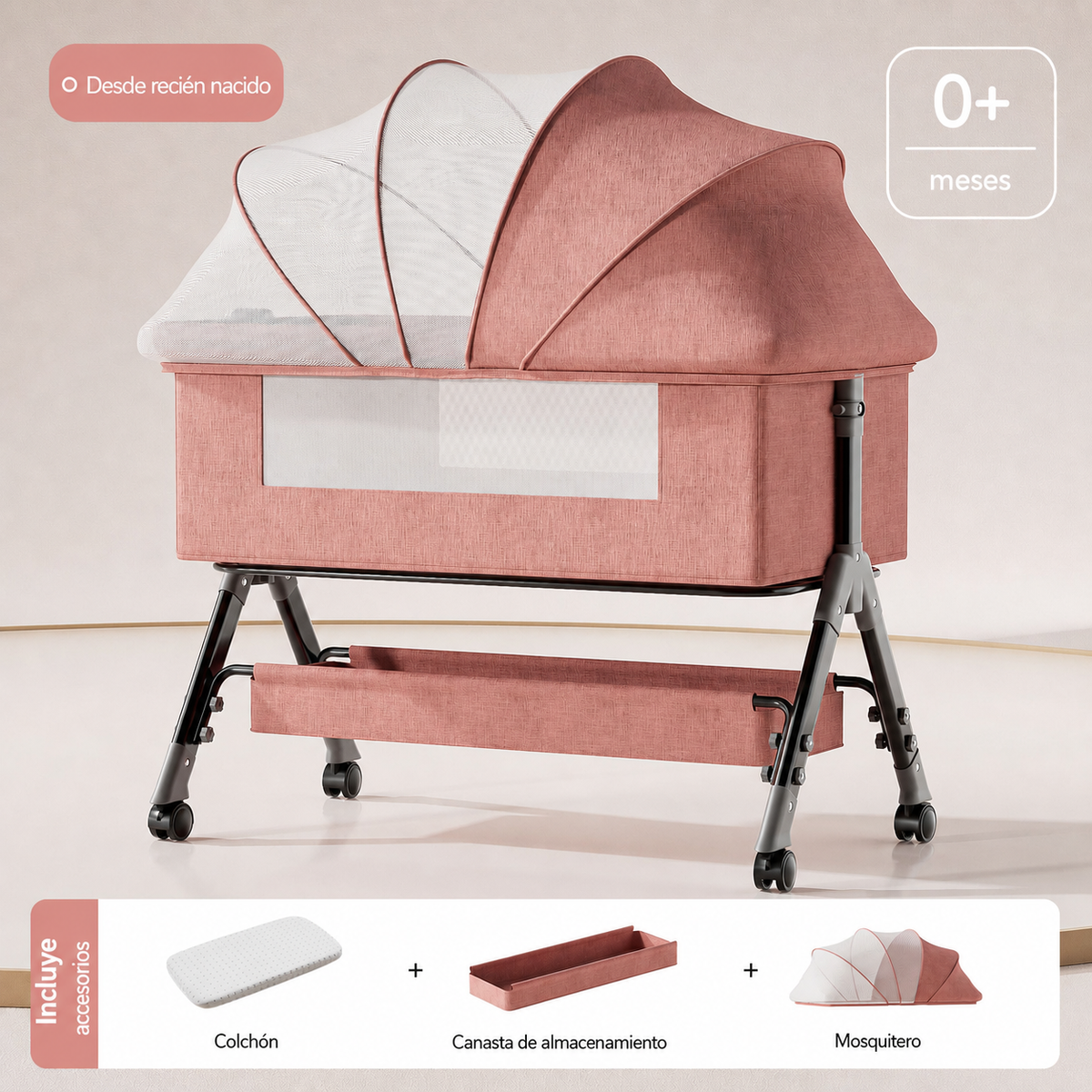 Cuna plegable multifuncional para bebé con mosquitero