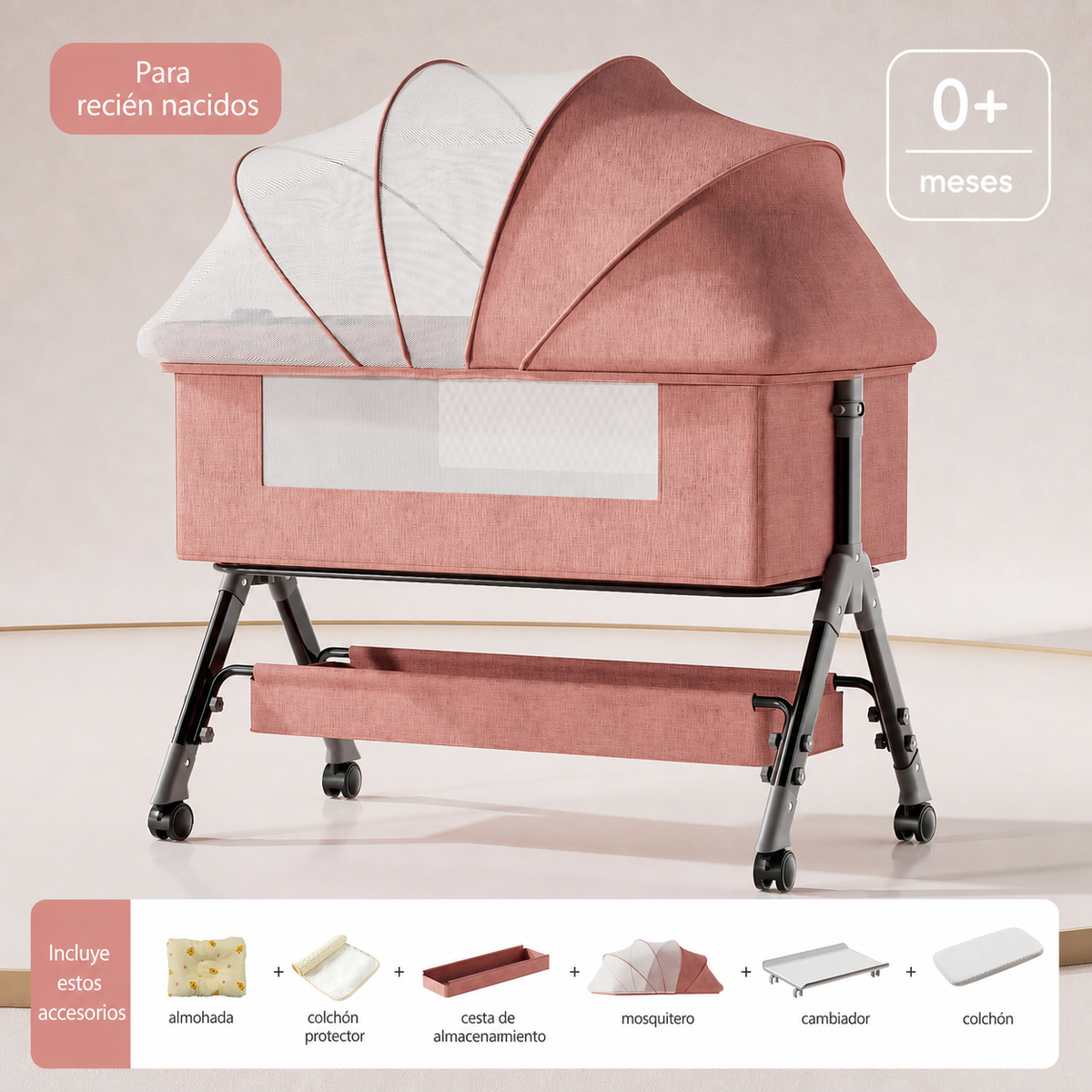 Cuna plegable multifuncional para bebé con mosquitero
