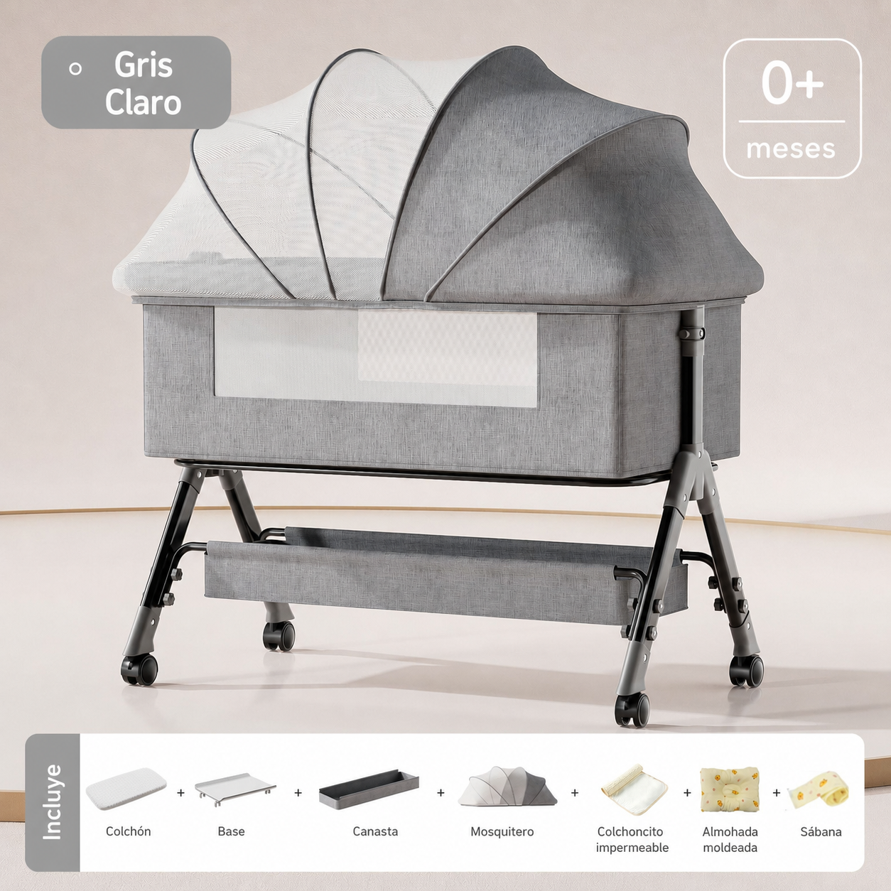 Cuna plegable multifuncional para bebé con mosquitero