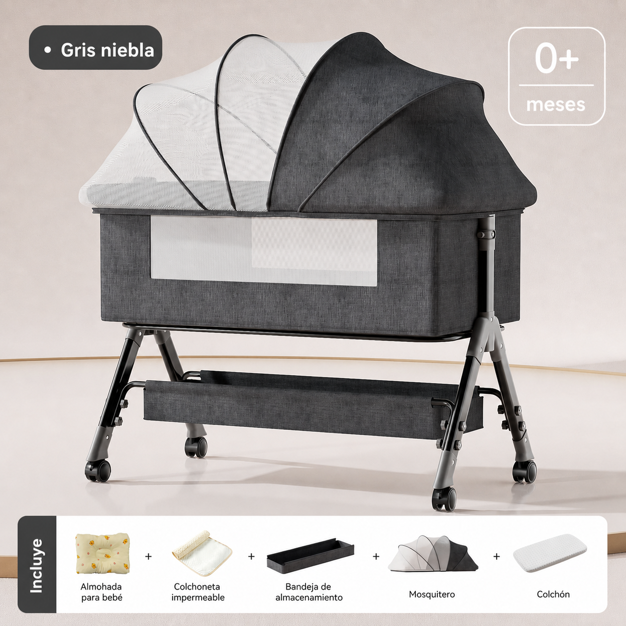 Cuna plegable multifuncional para bebé con mosquitero