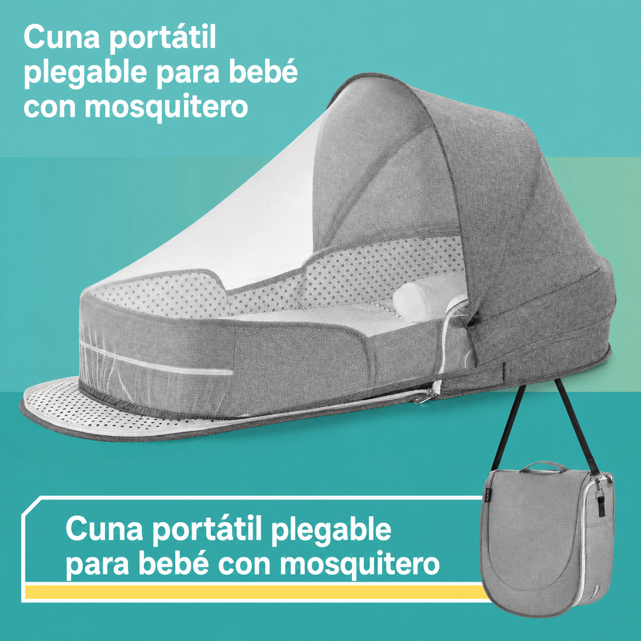 Cuna portátil plegable para bebé con mosquitero - 1
