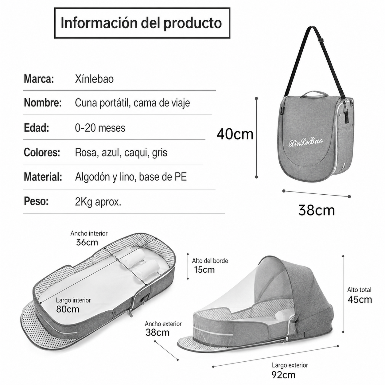Cuna portátil plegable para bebé con mosquitero - 4