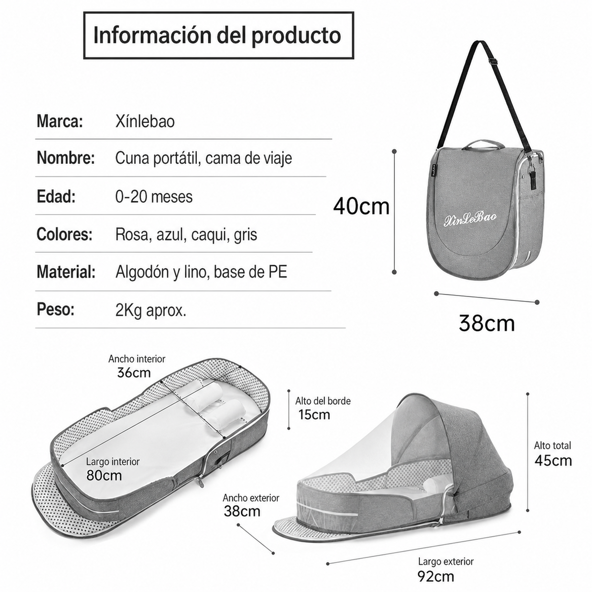 Cuna portátil plegable para bebé con mosquitero - 4