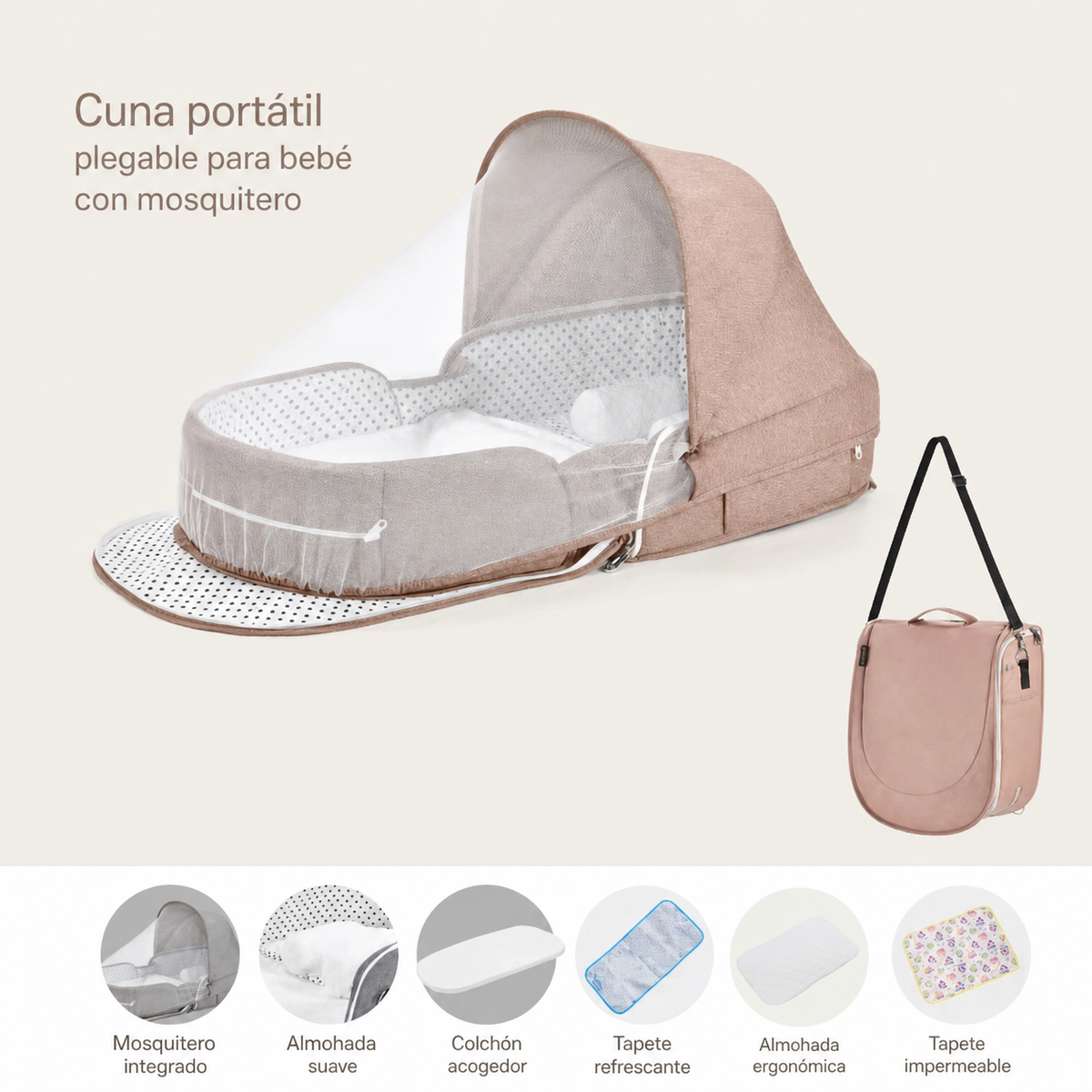 Cuna portátil plegable para bebé con mosquitero - 10