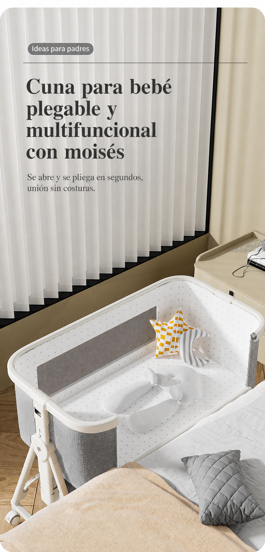 Cuna para bebé plegable y multifuncional con moisés - 10