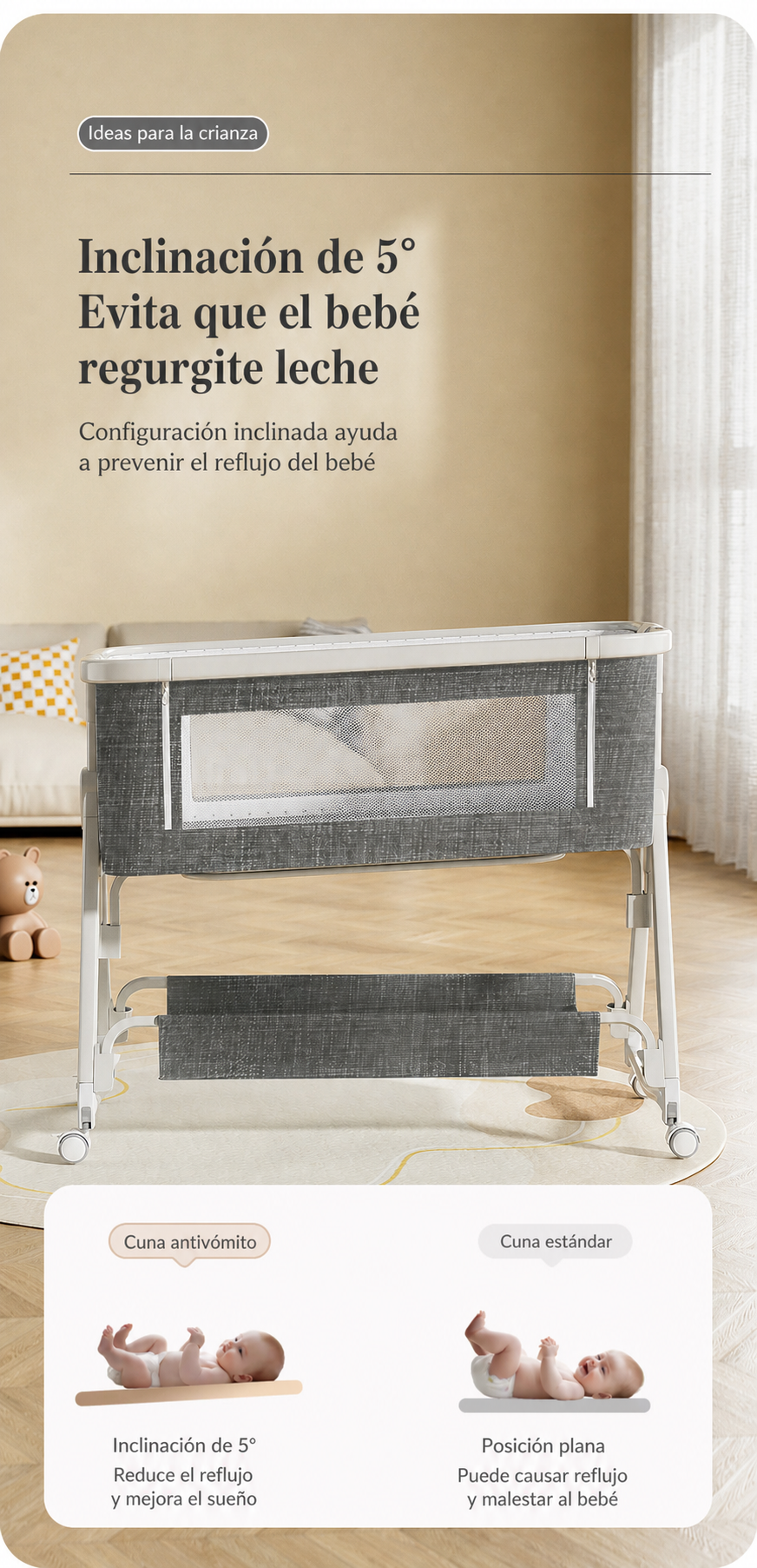 Cuna para bebé plegable y multifuncional con moisés - 13