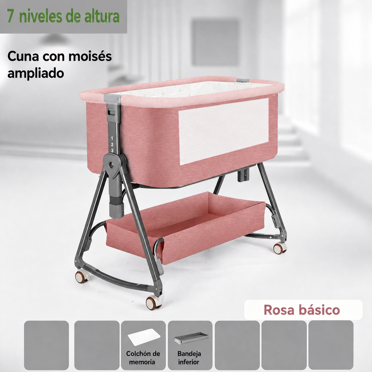 Cuna para bebé plegable y multifuncional con moisés - 6