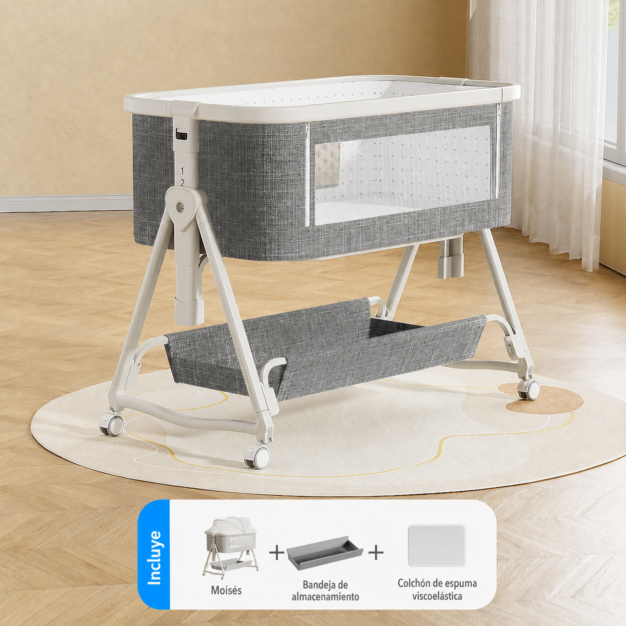 Cuna para bebé plegable y multifuncional con moisés - 7