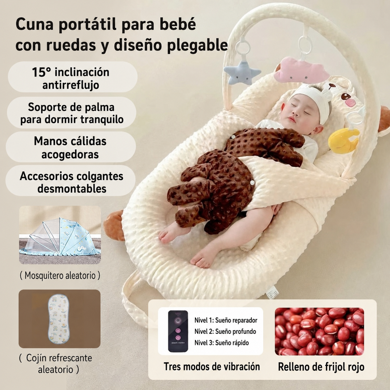 Cuna Portátil para Bebé con Ruedas y Diseño Plegable