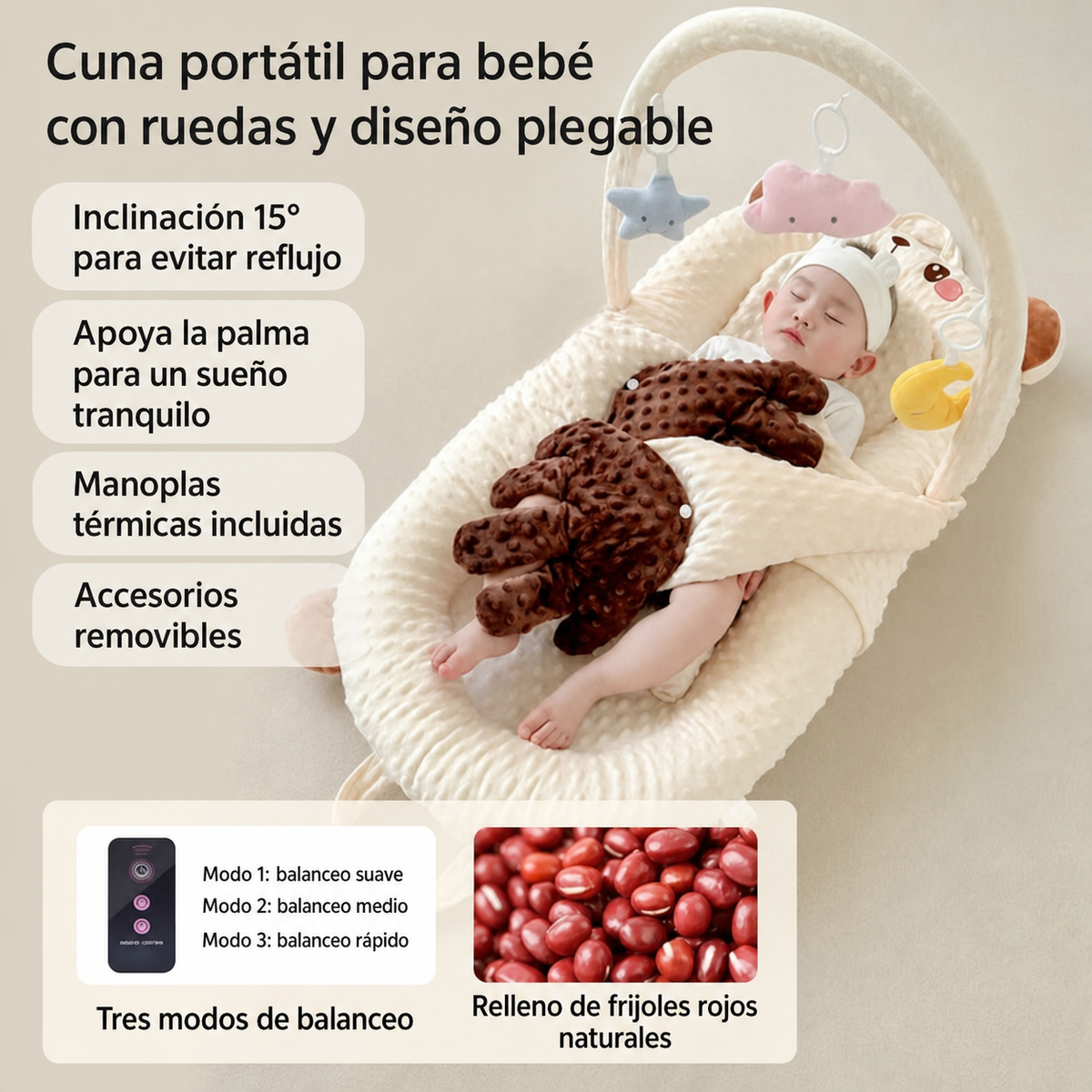 Cuna Portátil para Bebé con Ruedas y Diseño Plegable