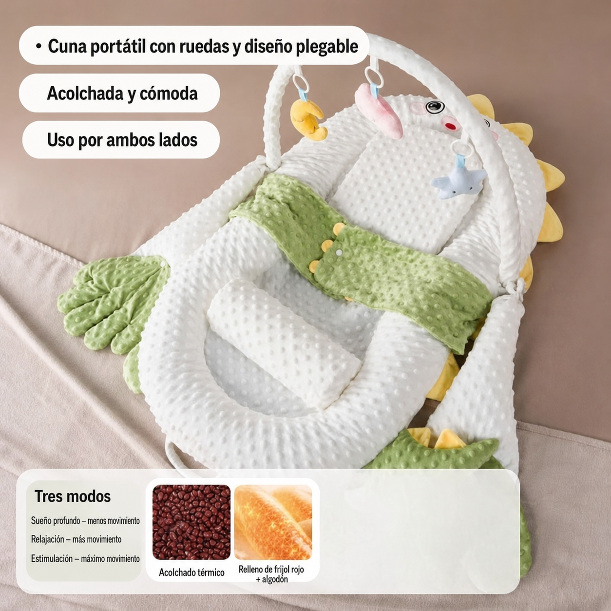 Cuna Portátil para Bebé con Ruedas y Diseño Plegable