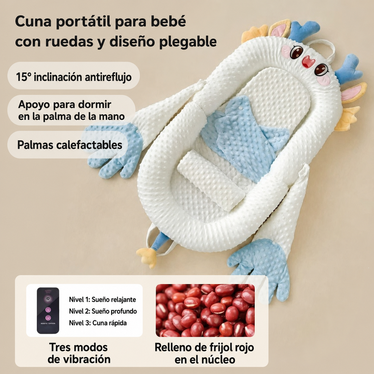 Cuna Portátil para Bebé con Ruedas y Diseño Plegable
