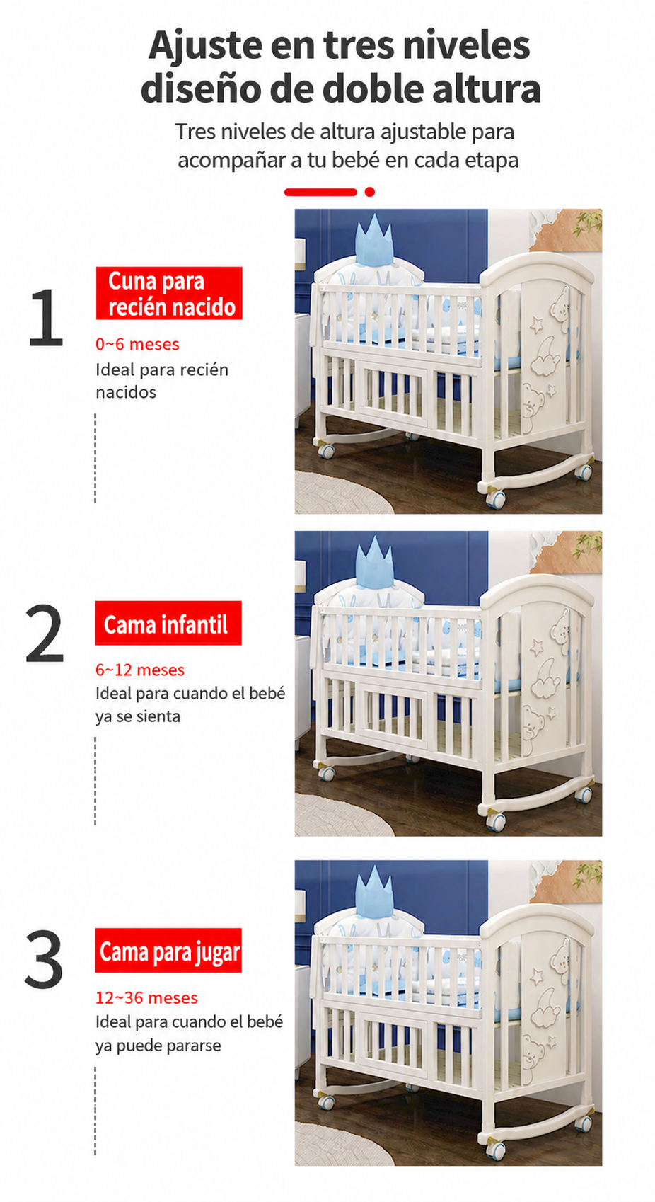 Cama infantil de pino para bebé hasta 12 años, 118 cm - 14