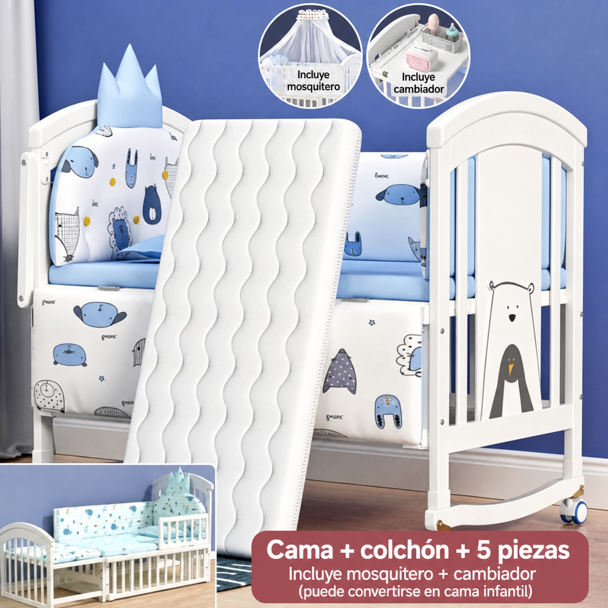 Cama infantil de pino para bebé hasta 12 años, 118 cm - 7