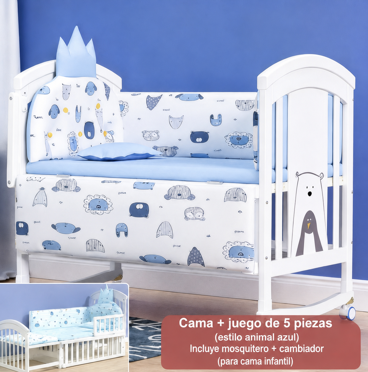 Cama infantil de pino para bebé hasta 12 años, 118 cm - 8