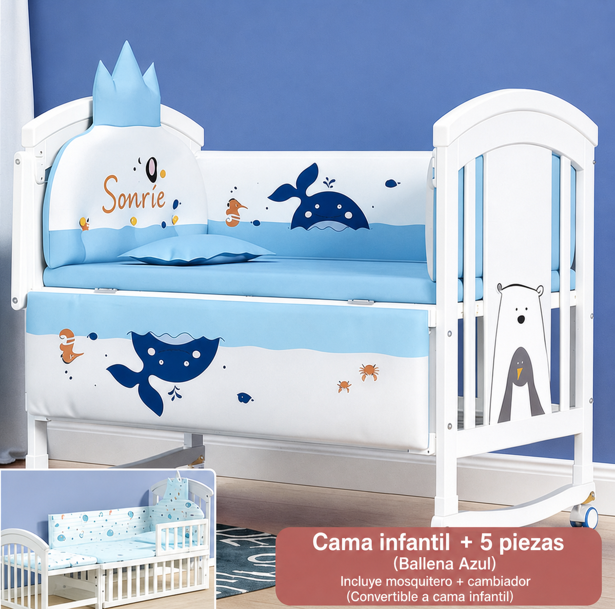 Cama infantil de pino para bebé hasta 12 años, 118 cm - 9